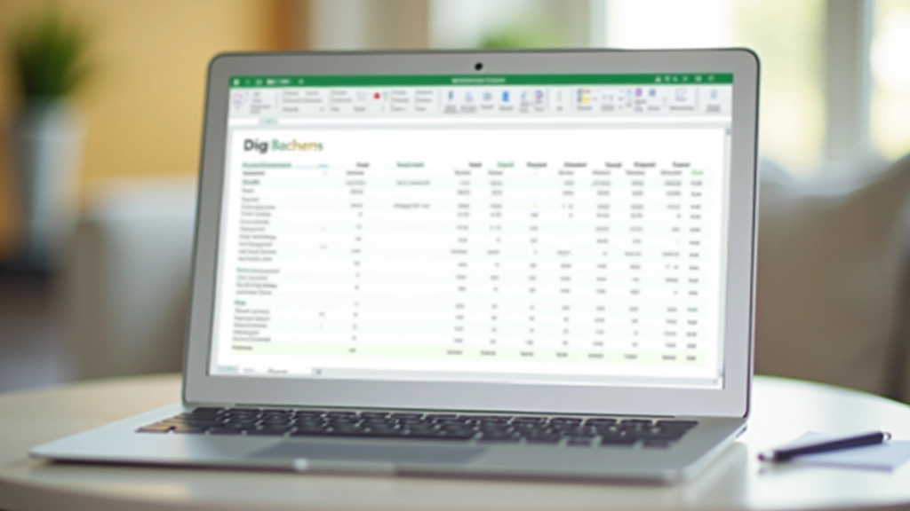 Excel-Vorlage für Haushaltsbuch mit Ausgabenkategorien und Budget-Übersicht auf dem Bildschirm