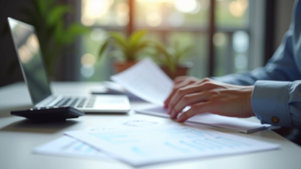 Nahaufnahme einer Person beim Ausfüllen einer Excel-Tabelle am Schreibtisch mit Taschenrechner und Kontoauszügen